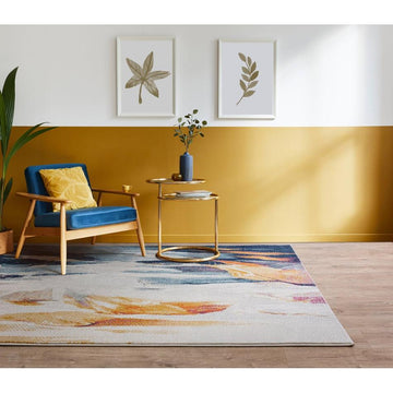 Nova Vista NV42 Modern Abstract Durable Easy-Care Polypropylene Short Pile Ivory/Blue/Orange/YellowMultcolour Rug-Asiatic Carpets-Rug Love - The Most Loved Rug Store